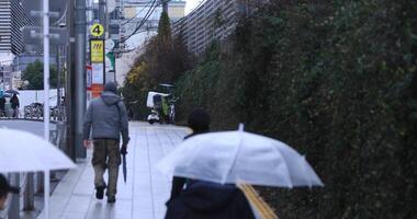 Walking people body parts at the crossing in Shinjuku Tokyo rainy day video