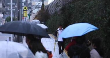 Walking people body parts at the crossing in Shinjuku Tokyo rainy day video