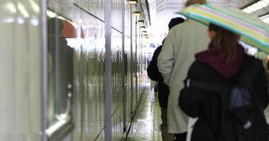 Walking people body parts at the crossing in Shinjuku Tokyo rainy day video