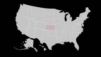 Kansas on USA map red outline shape blinking animation video
