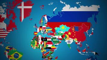 Russia with flag country nation outline world map motion graphics animation video