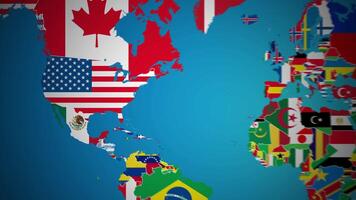 United States with flag country nation on world map motion graphics animation video
