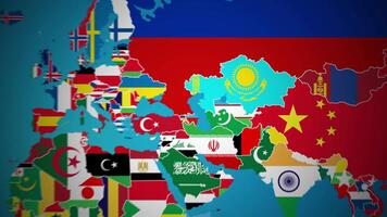 Kazajstán con bandera país nación contorno mundo mapa movimiento gráficos animación video