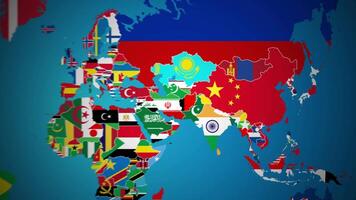 China with flag country nation outline world map motion graphics animation video