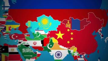 Mongolia with flag country nation outline world map motion graphics animation video