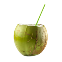 Summer Beach Holiday Green Coconut with Straw on transparent background png