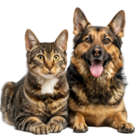 Lycklig hund och katt tillsammans på transparent bakgrund png