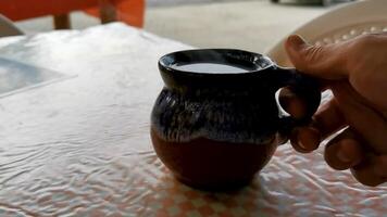 Cup of americano black coffee in restaurant Mexico. video