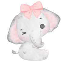 coquete bebê elefante com Rosa arco aguarela adorável berçário arte png
