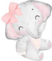 Coquette Baby Elephant with pink bow Watercolor Adorable Nursery Art png