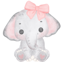coquette baby olifant met roze boog waterverf aanbiddelijk kinderkamer kunst png