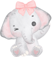 Coquette Baby Elephant with pink bow Watercolor Adorable Nursery Art png