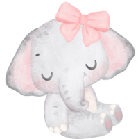 Coquette Baby Elephant with pink bow Watercolor Adorable Nursery Art png