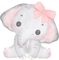 Coquette Baby Elephant with pink bow Watercolor Adorable Nursery Art png