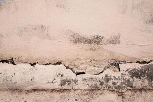 Cracked concrete wall broken wall at the outside cement corner that effected with earthquake and collapsed ground photo