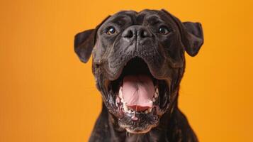 Cane Corso, angry dog baring its teeth, studio lighting pastel background photo