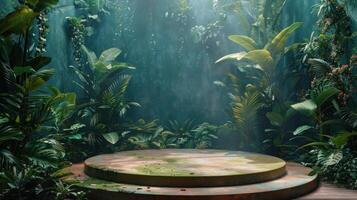The lush green plants and crystal clear water create a relaxing and inviting atmosphere, perfect for a yoga or meditation retreat. photo