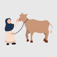 Niños y muchachas traer vacas y cabras para el eid al-adha fiesta vector