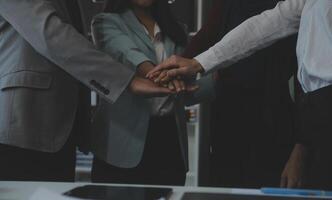 Business people shaking hands after meeting. colleagues handshaking after conference. Greeting deal, teamwork partnership cooperate concept. photo