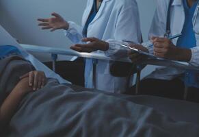 Doctor and patient discussing something while sitting at the table . Medicine and health care concept. Doctor and patient photo