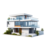 A contemporary miniature house with modular design isolated on transparent background png