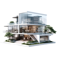 A double story house with modular design isolated on transparent background png