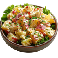 Traditional salad of salted herring fillet, fresh apples, red onion and potatoes without background png