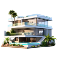 A double story house with modular design isolated on transparent background png