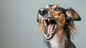 Saluki, angry dog baring its teeth, studio lighting pastel background photo