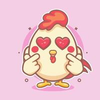 kawaii chicken animal character mascot with love sign hand gesture isolated cartoon vector