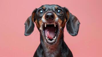 perro tejonero, enojado perro desnudando sus dientes, estudio Encendiendo pastel antecedentes foto