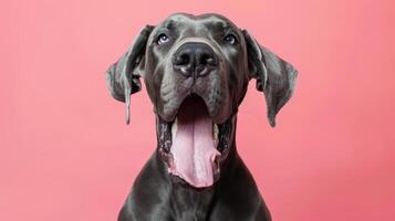 Great Dane, angry dog baring its teeth, studio lighting pastel background photo