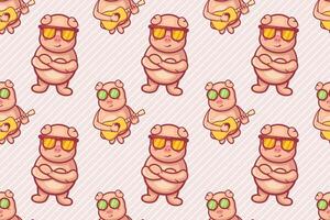 cool pig animal character seamless pattern illustration vector