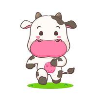 linda vaca corriendo dibujos animados personaje. adorable kawaii animales concepto diseño. mano dibujado estilo ilustración. aislado blanco antecedentes. vector