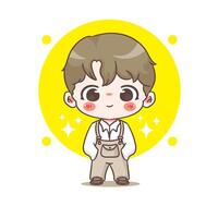 Cute boy posing hand in pocket cartoon character. Korean style fashion. People expression concept design. Chibi illustration. Isolated white background vector