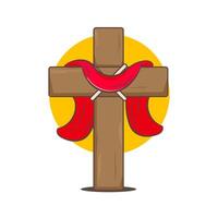 Christian cross cartoon. Holy Week art. Christian religion concept design. Hand drawn clip art sticker Isolated white background. art illustration vector