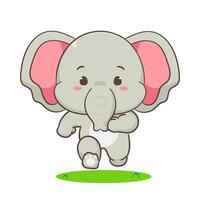 Cute elephant running cartoon character. Adorable kawaii animals concept design. Hand drawn style illustration. Isolated white background. vector