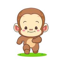 Cute monkey running cartoon character. Adorable kawaii animals concept design. Hand drawn style illustration. Isolated white background. vector