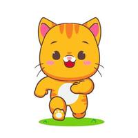 Cute cat running cartoon character. Adorable kawaii animals concept design. Hand drawn style illustration. Isolated white background. vector