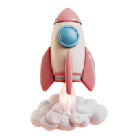 White and pink flying rocket without background. Cartoon space shuttle. png