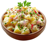 Traditional salad of salted herring fillet, fresh apples, red onion and potatoes without background png