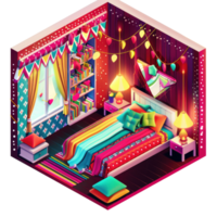 A lively carnival themed bedroom isolated without background png