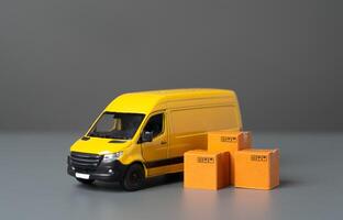 Van and parcel boxes. Delivery of online orders and purchases. Supply of goods. House moving. Logistics and industry. photo