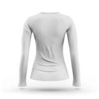 largo manga compresión camiseta mujer espalda ver en blanco antecedentes foto