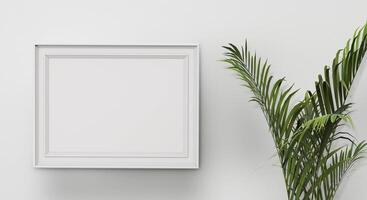 Picture frame on the wall on white background photo