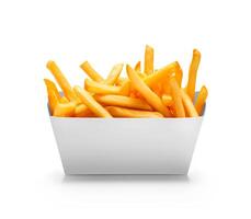 box with french fries on white background photo