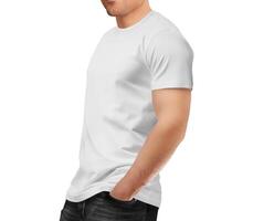 camiseta en hombre lado en blanco antecedentes foto