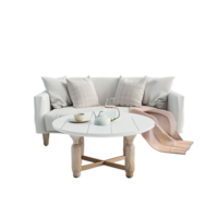 Round Coffee Side Table with Sofa isolated on transparent background png