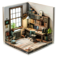 3d rendering little home office realistic without background png