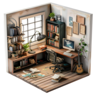 3d rendering little home office realistic without background png